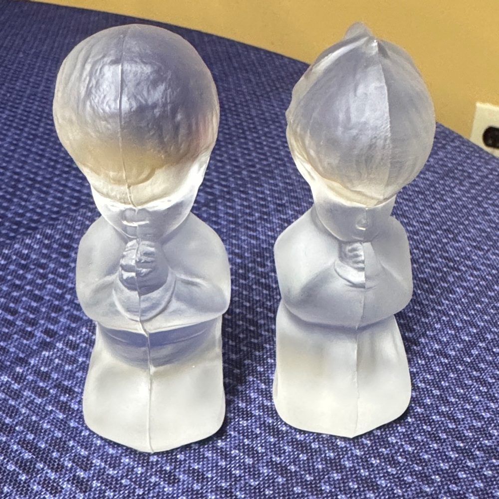 Fenton Art Glass Praying Boy And Girl Figures - Frosted Satin Glass 3.75"